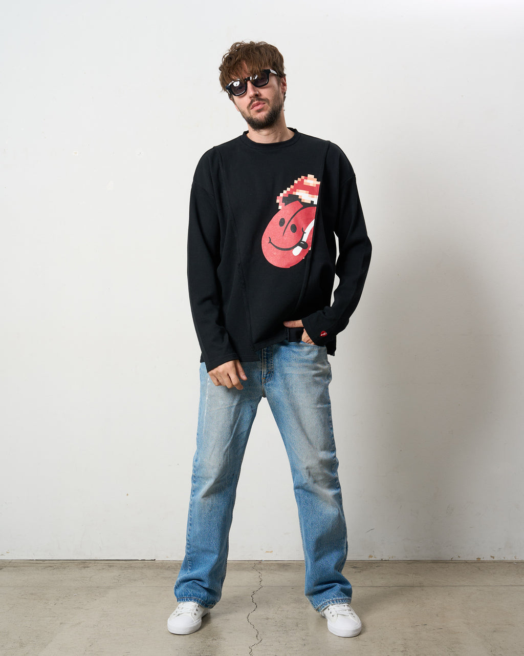 3MIXレイヤードカットオフ モザイクプリント LS ワイドシルエットTシャツ