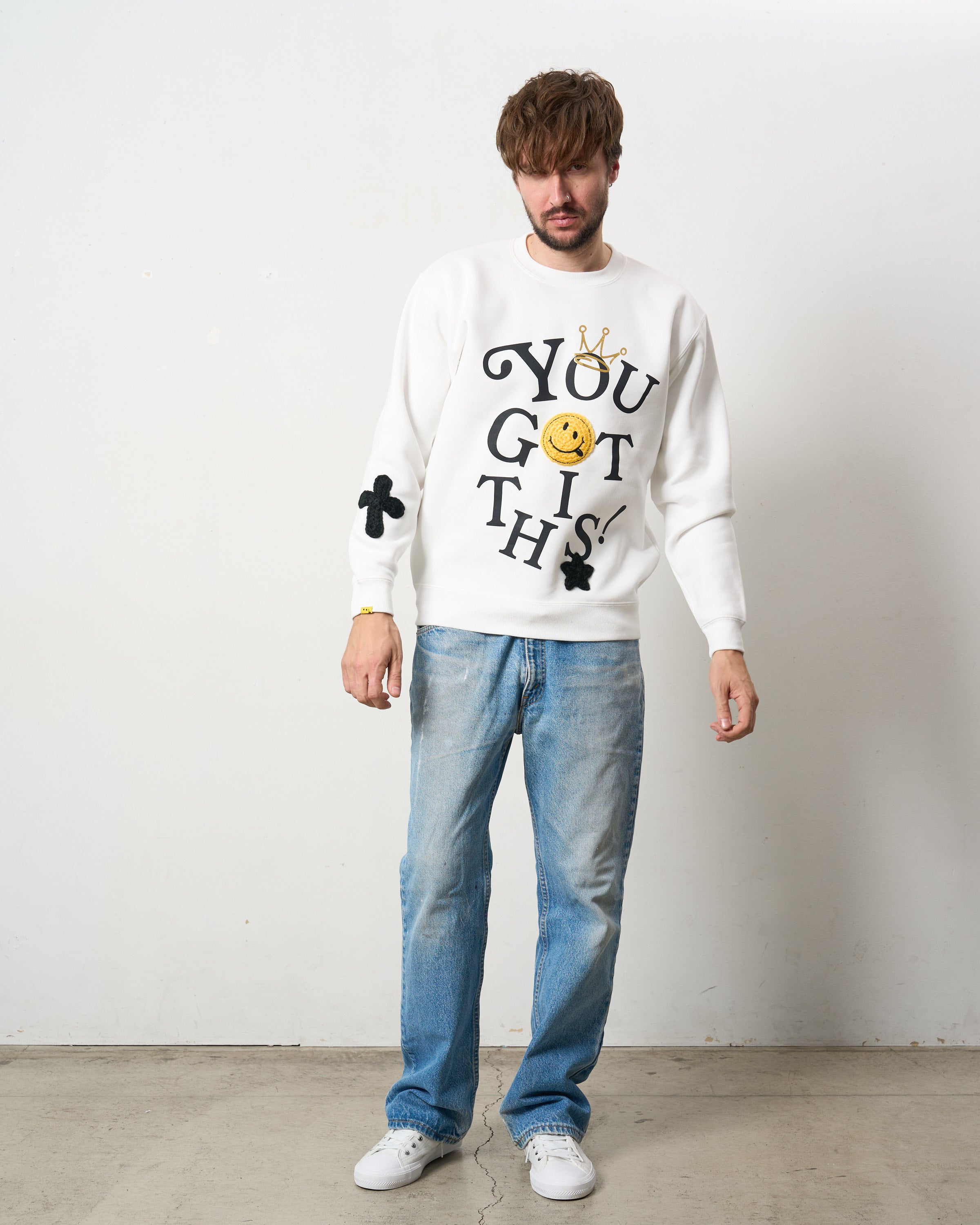 TC裏毛起毛 YOU GOT THIS マルチパッチワーク スエットシャツ