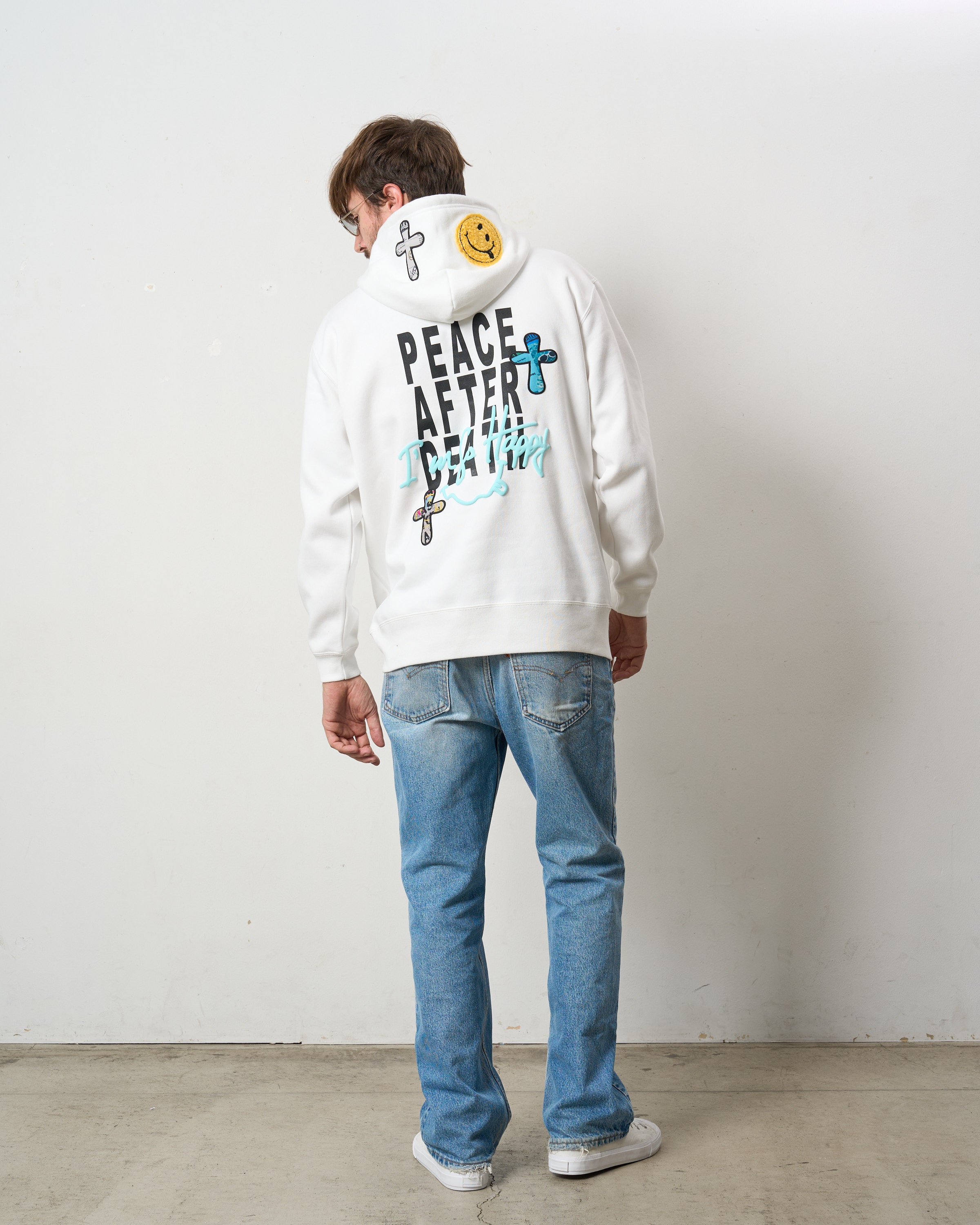 TC裏毛起毛 PEACE AFTER DEATH&マルチパッチワーク プルパーカー