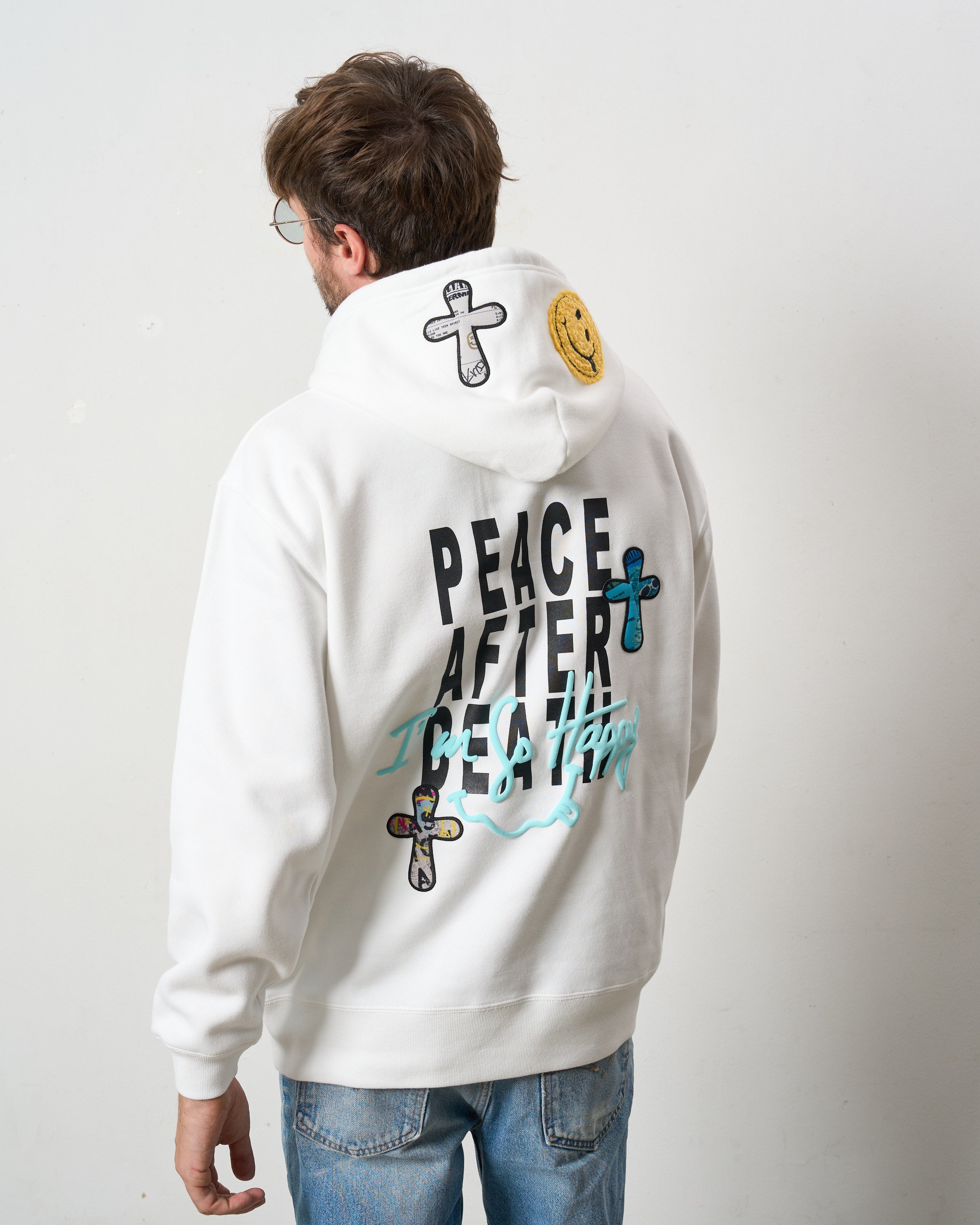 TC裏毛起毛 PEACE AFTER DEATH&マルチパッチワーク プルパーカー