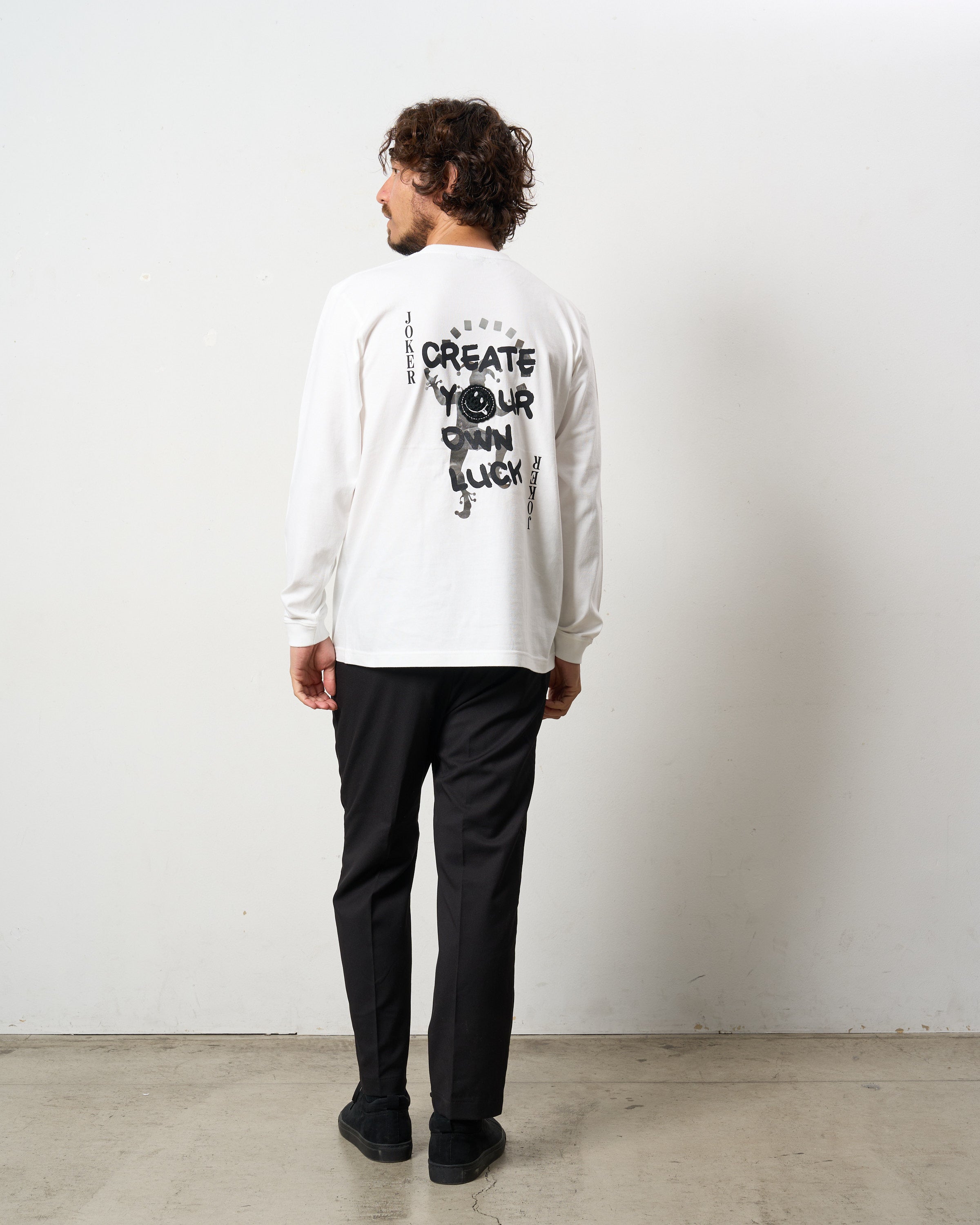 5.6ozコットン天竺 CREATE YOUR OWN LUCK&マルチパッチワーク LS Tシャツ