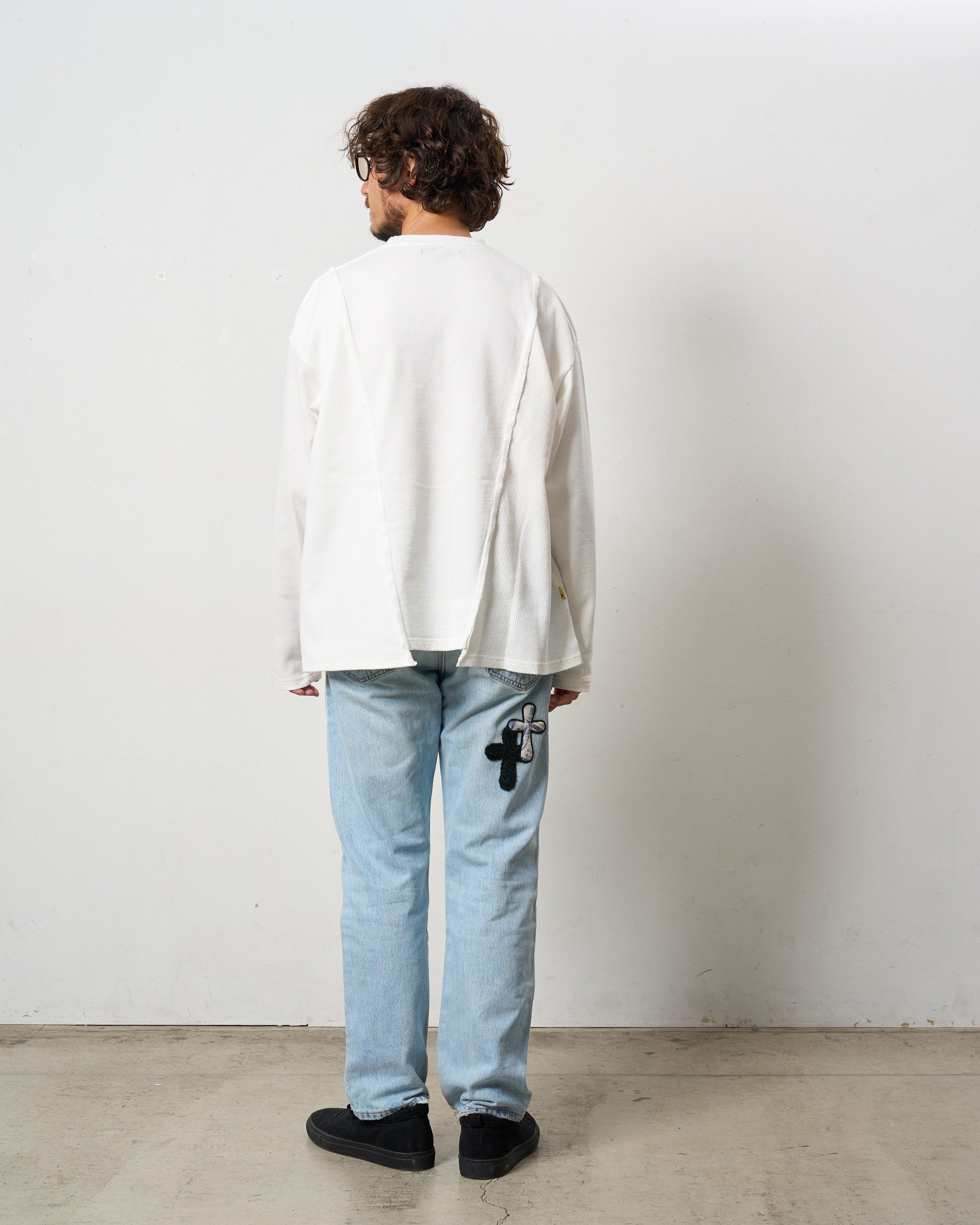 3MIXレイヤードカットオフ モザイクプリント LS ワイドシルエットTシャツ