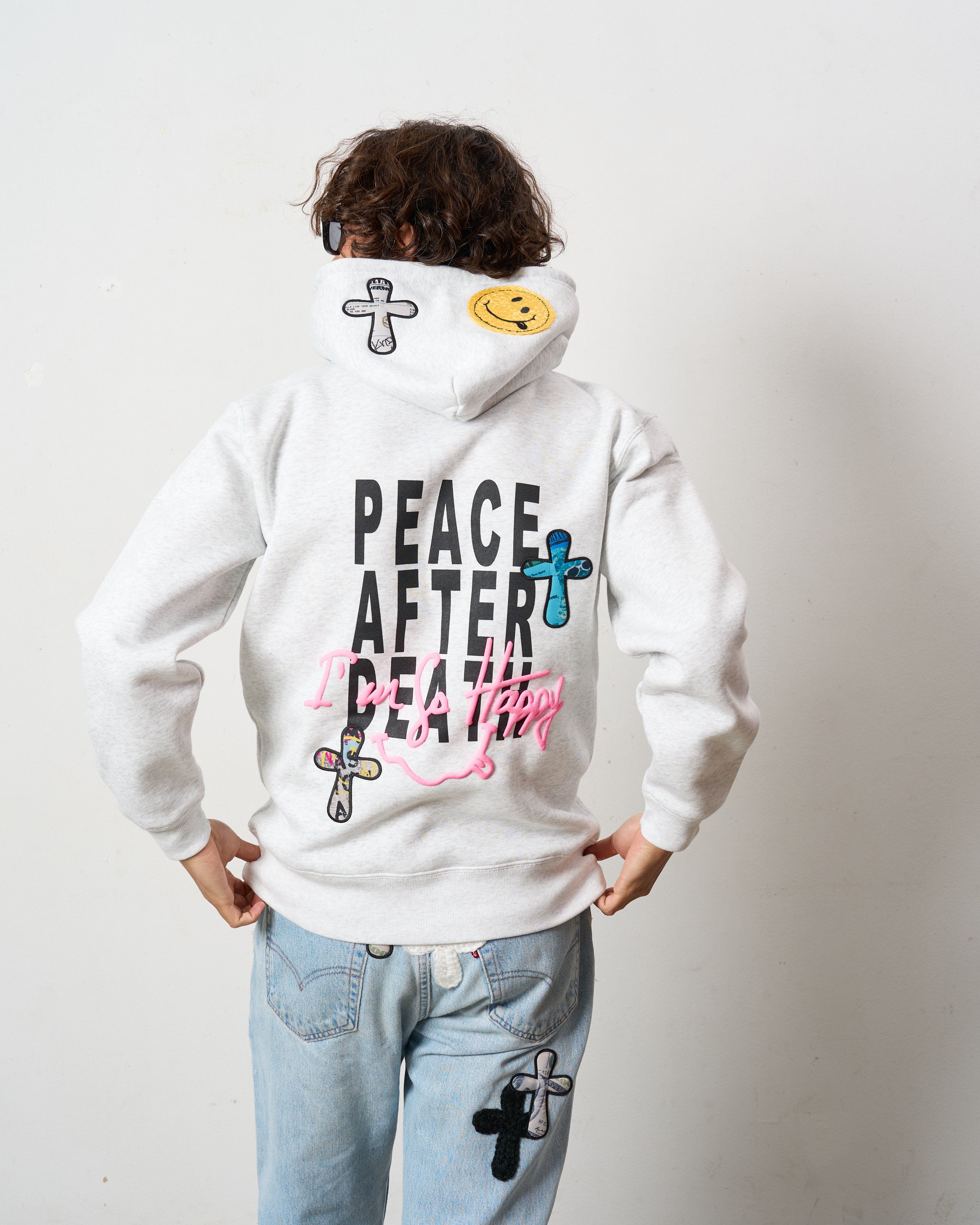 TC裏毛起毛 PEACE AFTER DEATH&マルチパッチワーク プルパーカー
